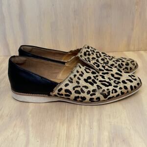 Rollie Madison V Leopard Leather Cow Hair Pointed Toe Flat Womens size 7